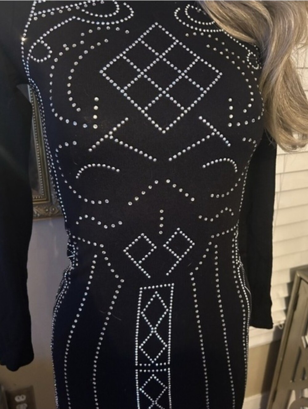 Black Studded Long-Sleeve Bodycon Dress - Picture 6 of 10